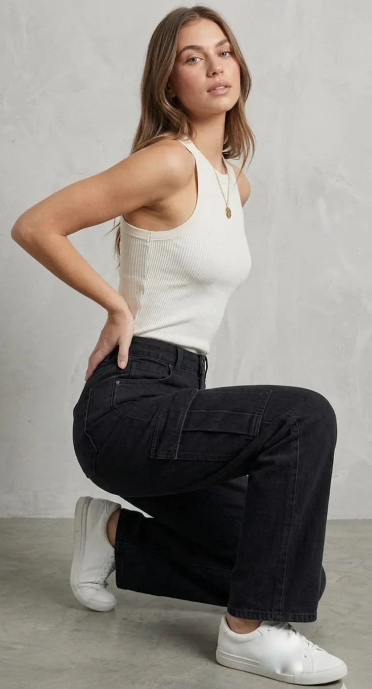Classic Black Multi-Pocket Cargo Denim