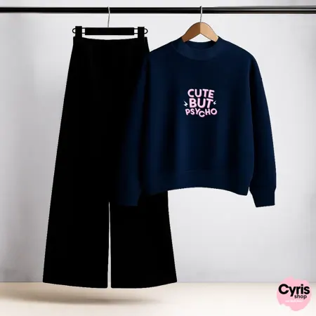 Cute but Psycho Navy Sweatshirt & Trouser Set