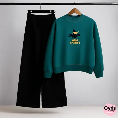 Daffy Duck Teal Sweatshirt & Black Trouser Set