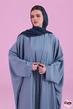 Flowy Farasha Cut Abaya - Sky Blue — view 3