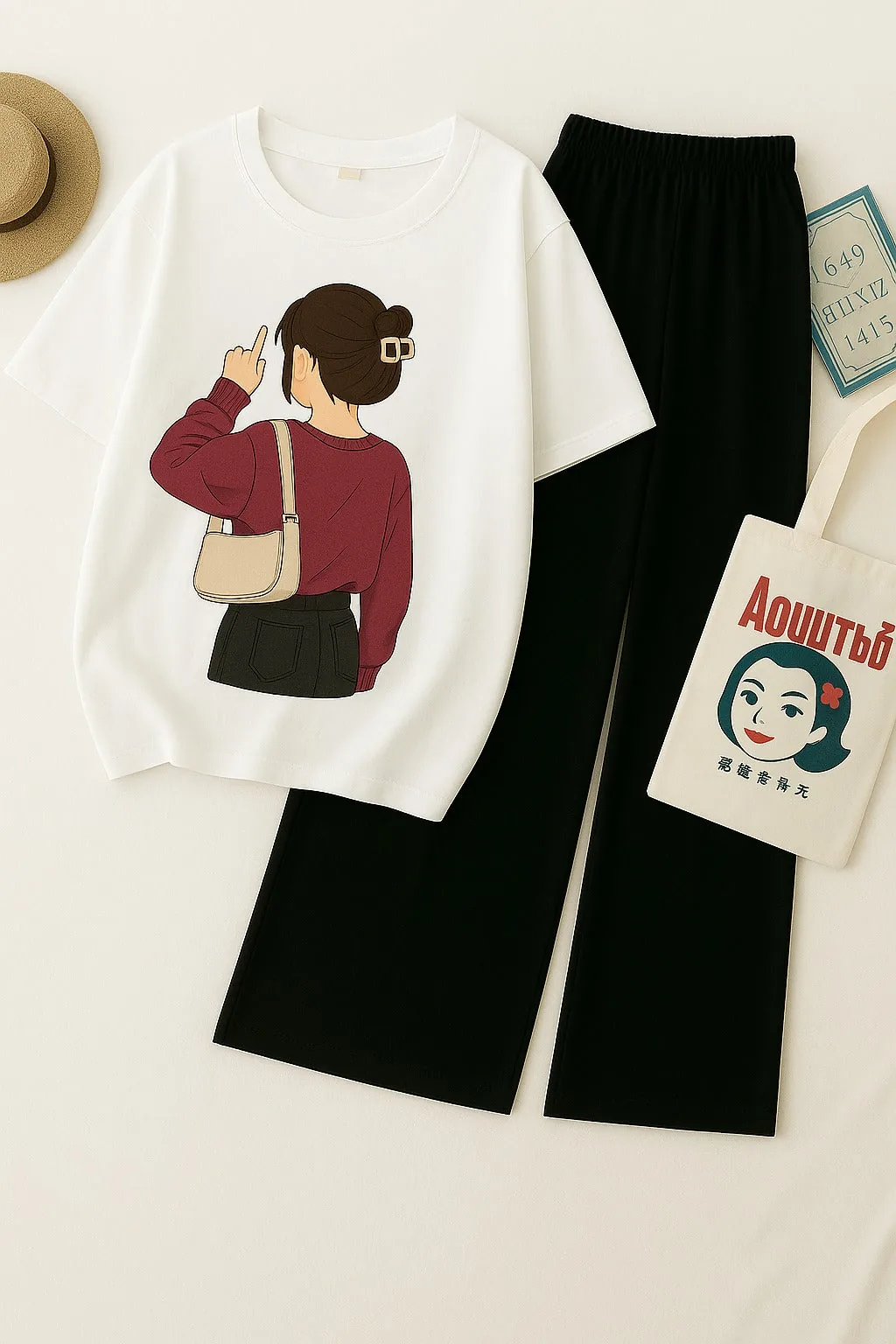 Girl with Pink Bag Casual Combo- White