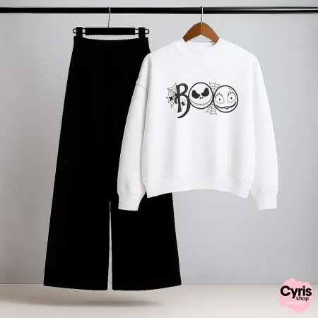 Goofy Eyes White Sweatshirt & Trouser Set
