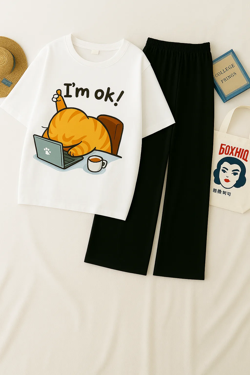 I'm OK Sleeping Cat Set- White