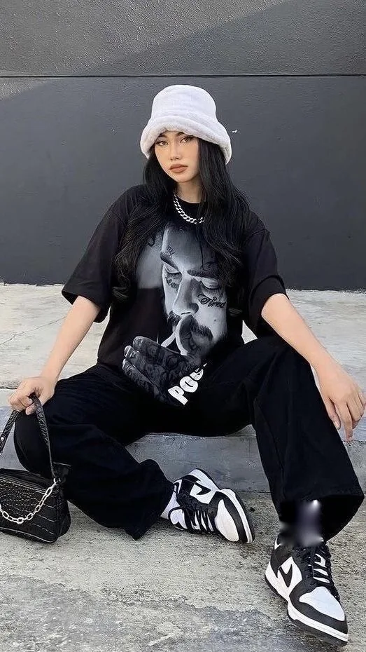 Monochrome Muse Streetwear Set – Graphic Tee & trouser combo
