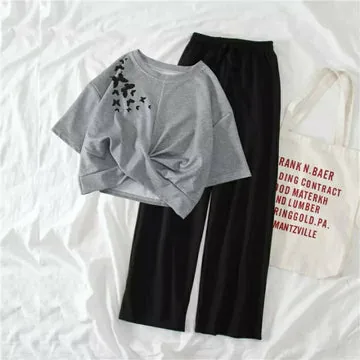 White Star Print Tee & Black Trouser Combo - Night Sky Casual